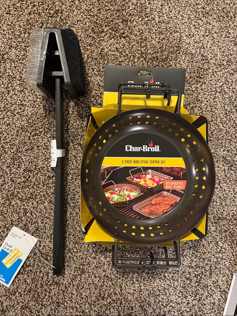 Black Non-Stick Grill Topper Set (3-Piece) w Grill Brush